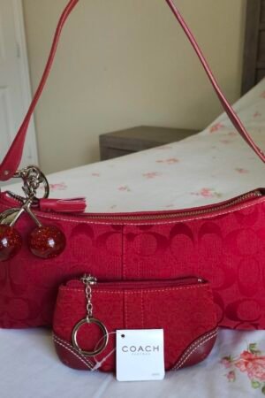 🍒 Y2K Vintage Rare Coach Red East West Baguette Shoulder Bag with coin purse 🍒